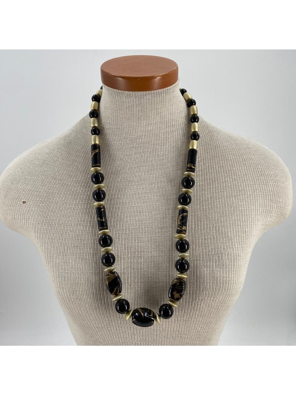 Vintage Black and Gold chunky beaded statement necklace